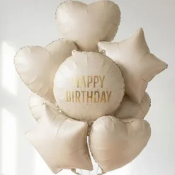 Rund Folieballong Happy Birthday Creme 35 cm