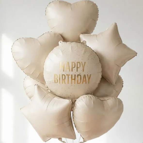 Rund Folieballong Happy Birthday Creme 35 cm