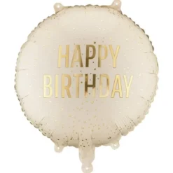 Rund Folieballong Happy Birthday Creme 35 cm