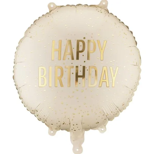 Rund Folieballong Happy Birthday Creme 35 cm