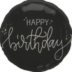 Rund Folieballong Happy Birthday Svart