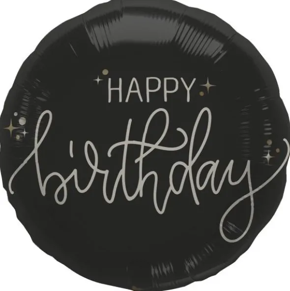 Rund Folieballong Happy Birthday Svart
