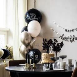 Rund Folieballong Happy Birthday Svart