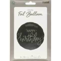 Rund Folieballong Happy Birthday Svart