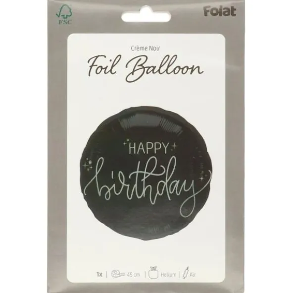 Rund Folieballong Happy Birthday Svart