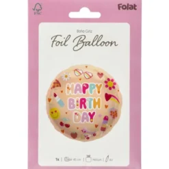 Rund Folieballong Happy Birthday Boho Girlz
