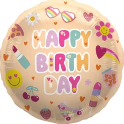 Rund Folieballong Happy Birthday Boho Girlz