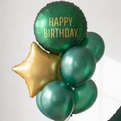 Rund Folieballong Happy Birthday Mörkgrön 35 cm