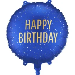 Rund Folieballong Happy Birthday Marinblå 35 cm
