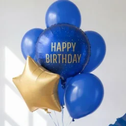 Rund Folieballong Happy Birthday Marinblå 35 cm