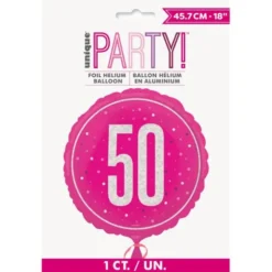 Rund Folieballong med Siffran 50 Cerise 45,7 cm