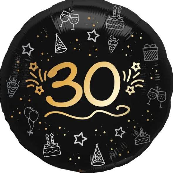 Rund Folieballong Svart 30 år