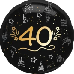 Rund Folieballong Svart 40 år