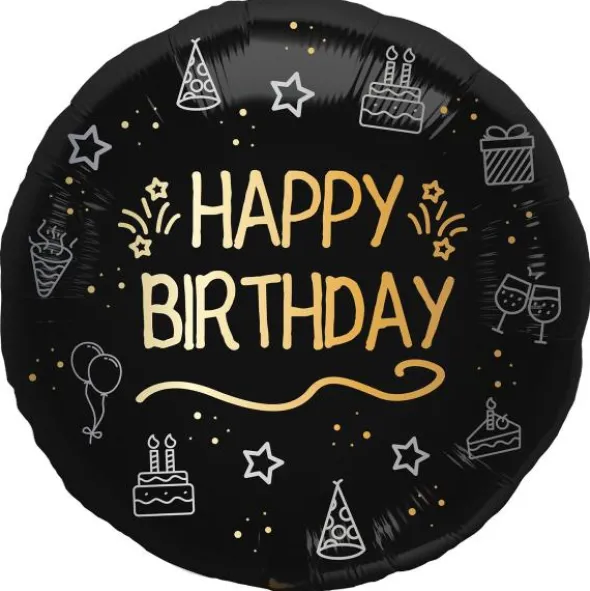 Rund Happy Birthday Folieballong Svart