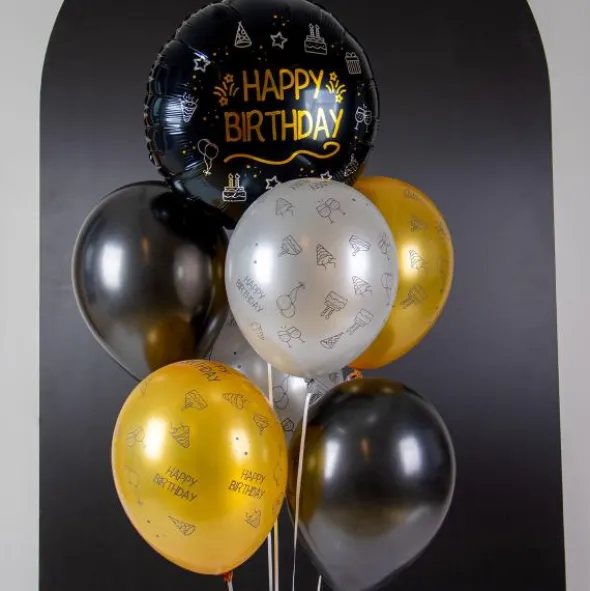 Rund Happy Birthday Folieballong Svart