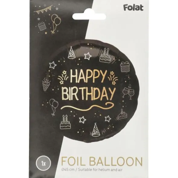 Rund Happy Birthday Folieballong Svart