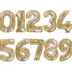 Sifferballonger Holografiskt Glitter Guld (Siffra 0)