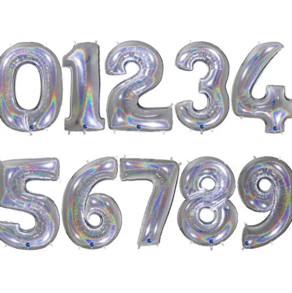 Sifferballong Holografiskt Glitter Silver (Siffra 0)
