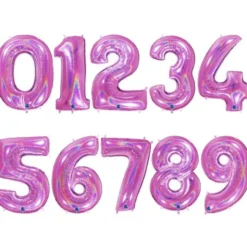 Sifferballong Holografiskt Glitter Rosa (Siffra (0))