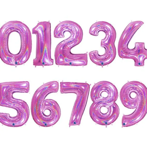 Sifferballong Holografiskt Glitter Rosa (Siffra (0))