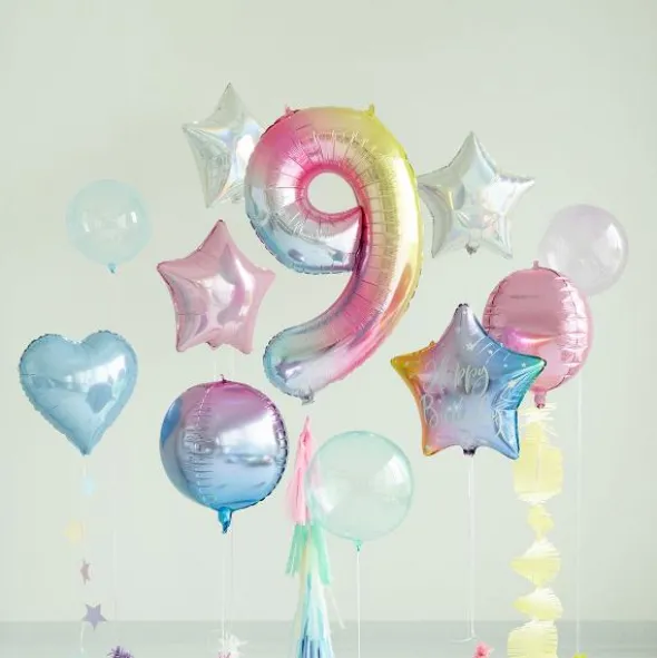 Sifferballong Regnbåge Pastell 86 cm (Siffra 0)