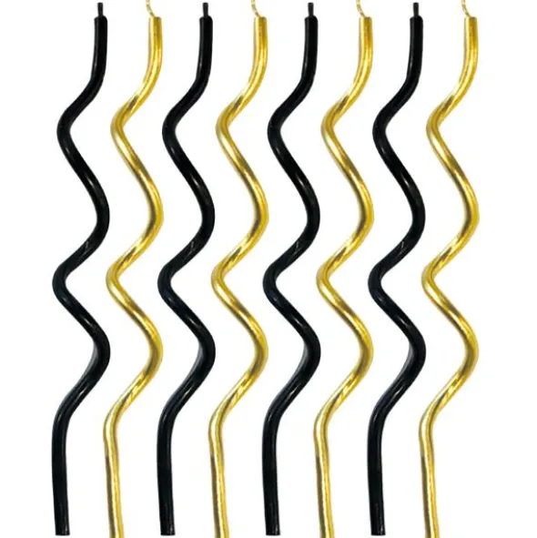 Skruvade Tårtljus Guld & Svart 8-pack