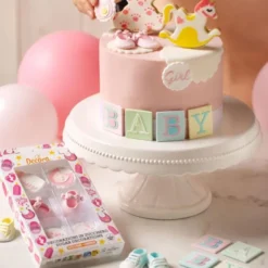 Sockerdekorationer Baby Shower Rosa/Vit 6-pack