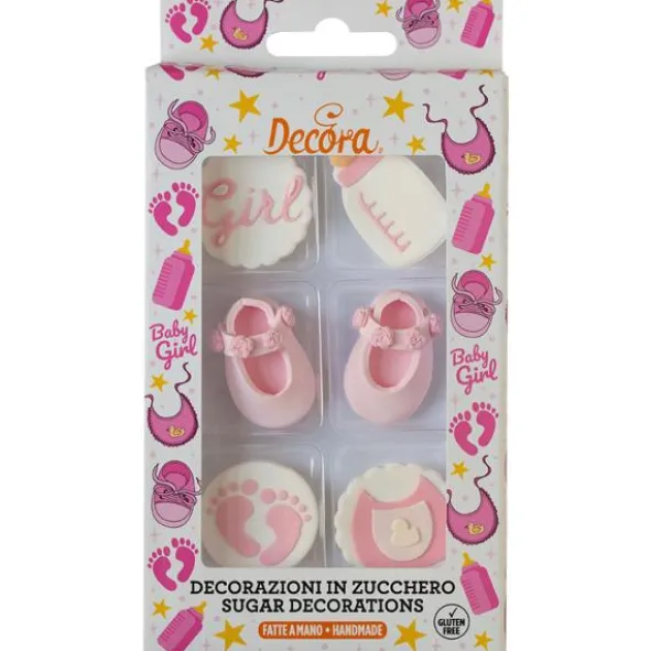 Sockerdekorationer Baby Shower Rosa/Vit 6-pack
