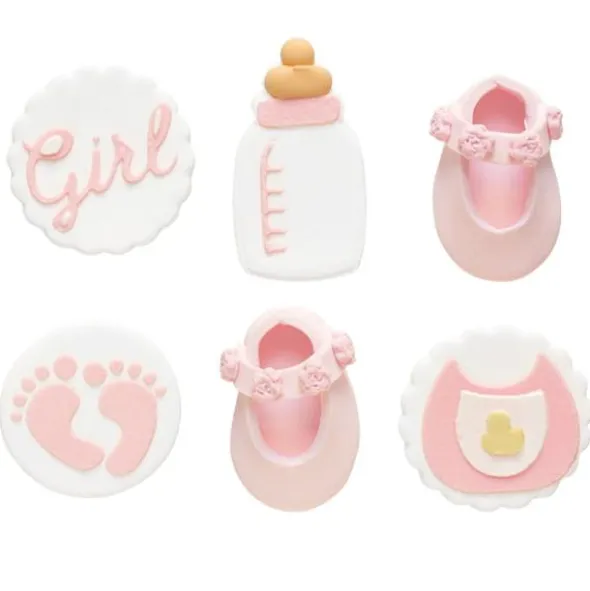 Sockerdekorationer Baby Shower Rosa/Vit 6-pack