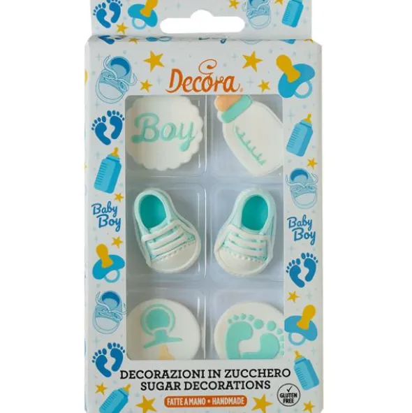 Sockerdekorationer Baby Shower Blå/Vit 6-pack