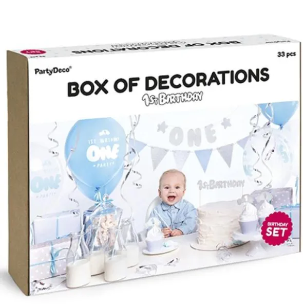 1st Birthday Blå och Silver Kalaspaket