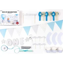 1st Birthday Blå och Silver Kalaspaket