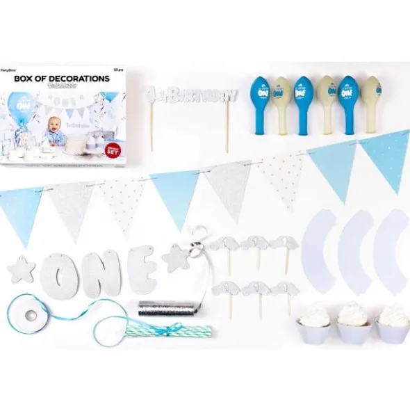 1st Birthday Blå och Silver Kalaspaket
