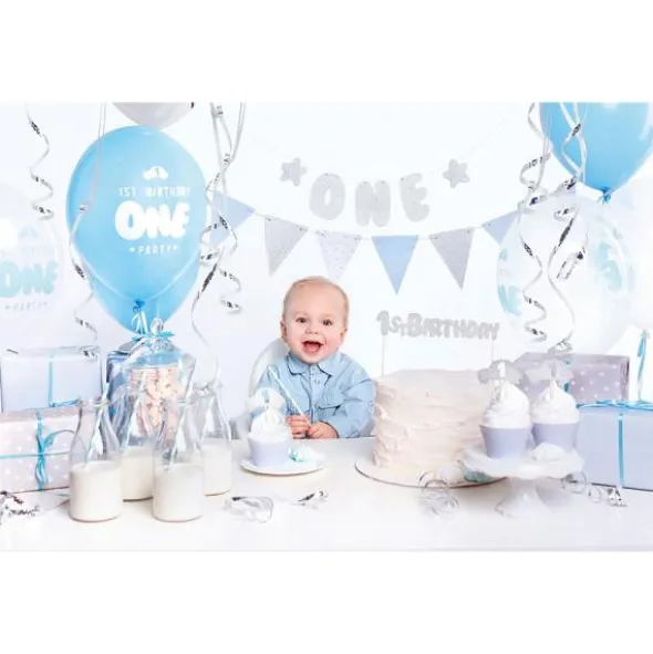 1st Birthday Blå och Silver Kalaspaket