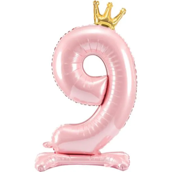 Stående Sifferballong med Krona Rosa (Siffra 0)