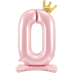 Stående Sifferballong med Krona Rosa (Siffra 0)