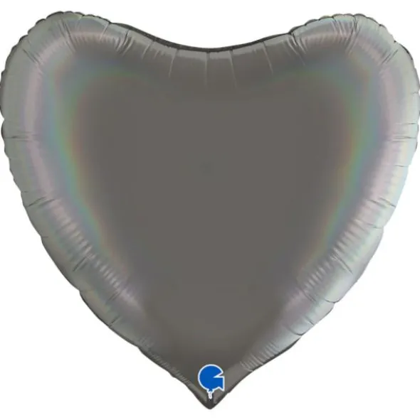 Stor Hjärtballong Holografisk Platinum Grå