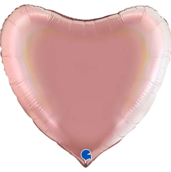 Stor Hjärtballong Holografisk Platinum Rosé