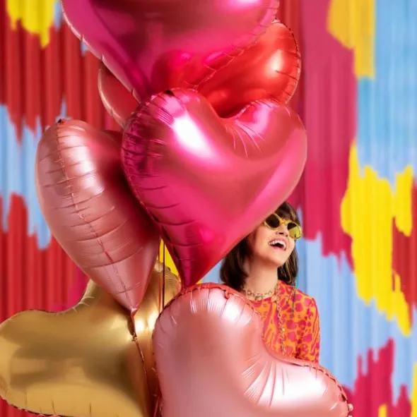 Stor Hjärtformad Ballong Satin Rosa