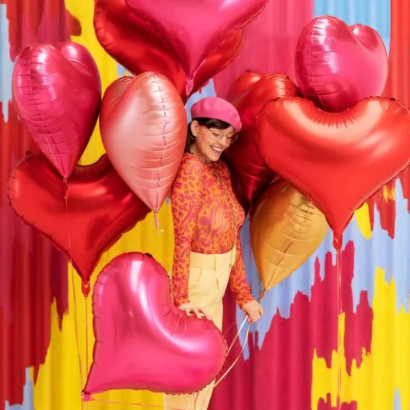Stor Hjärtformad Ballong Satin Rosa