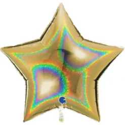 Stor Holografisk Folieballong Stjärna Guld