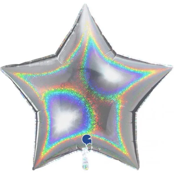 Stor Holografisk Folieballong Stjärna Silver