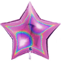 Stor Holografisk Folieballong Stjärna Rosa