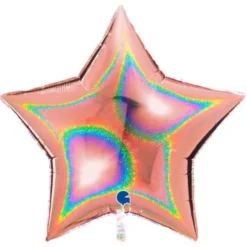 Stor Holografisk Folieballong Stjärna Roséguld