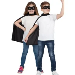 Superhjälte Svart Mantel med Ögonmask Barn