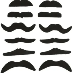 Svarta Maskerad Mustascher 12-pack