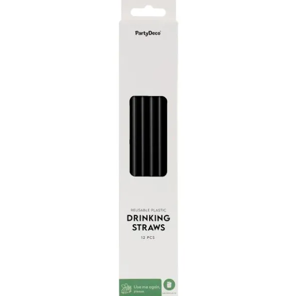 Svarta Plastsugrör Återanvändbara 23 cm 12-pack