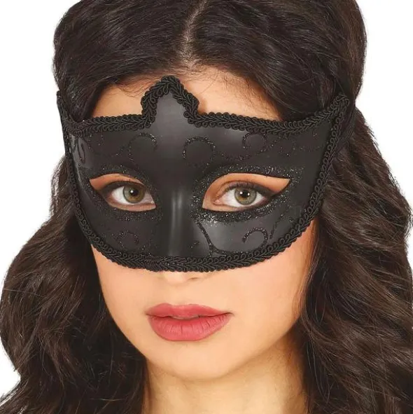 Svart Halvmask med Glitter