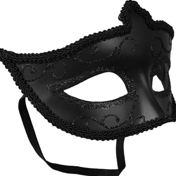 Svart Halvmask med Glitter