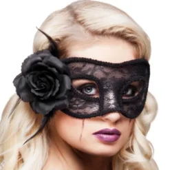 Svart Spets Mask med Blomma